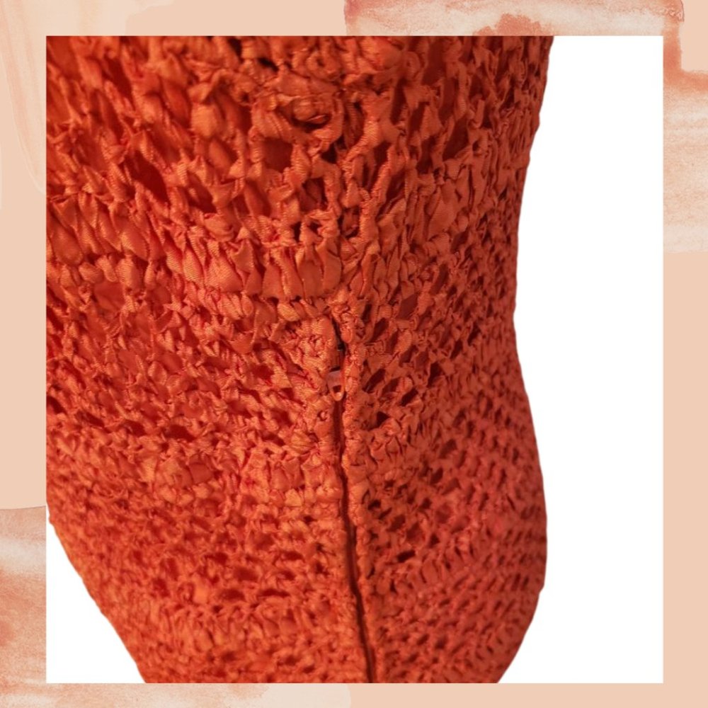 l. Magnin Vintage Rust Crochet Net Shift Dress - Picture 4 of 4
